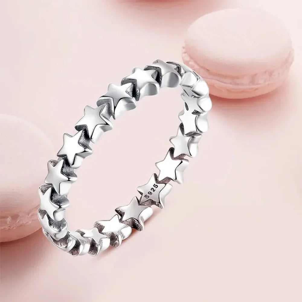Bague en argent sterling 925 avec étoiles et cœurs