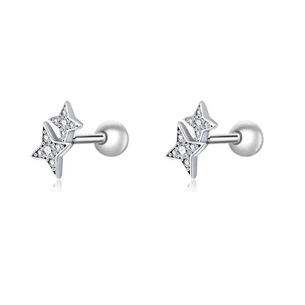 Boucles d'oreilles clous étoiles et papillons en argent sterling 925 - Bijoux délicats et raffinés