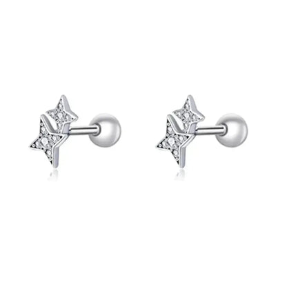 Boucles d'oreilles clous étoiles et papillons en argent sterling 925 - Bijoux délicats et raffinés