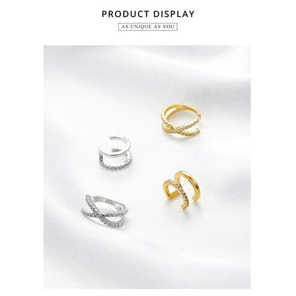 925 Sterling Silver Ear Cuff - Elegant Gold Color Clip Earrings For Women