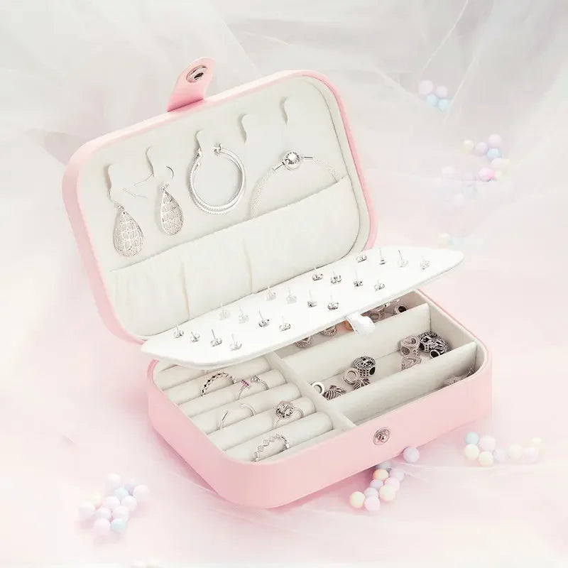 Boîte à bijoux « Treasure Keeper » en cuir synthétique rose pour bagues, colliers et plus encore