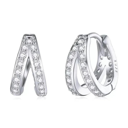 Boucles d'oreilles créoles doubles en argent sterling 925, avec géométrie élégante et cristal de zircon