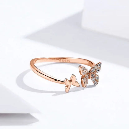 925 Sterling Silver CZ Butterfly Open Ring