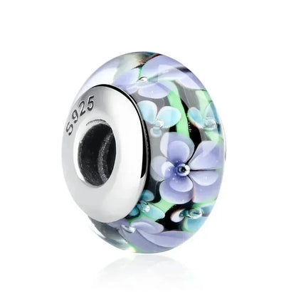 Perles en verre de Murano fleur rose en argent sterling 925 - Breloques de bracelet à faire soi-même pour une touche festive (Scz001)