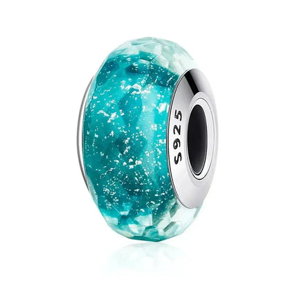 Perles en verre de Murano fleur rose en argent sterling 925 - Breloques de bracelet à faire soi-même pour une touche festive (Scz001)