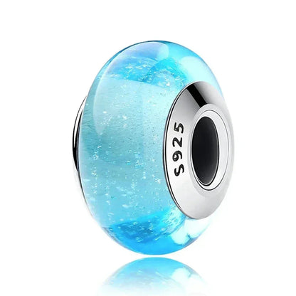 Perles en verre de Murano fleur rose en argent sterling 925 - Breloques de bracelet à faire soi-même pour une touche festive (Scz001)