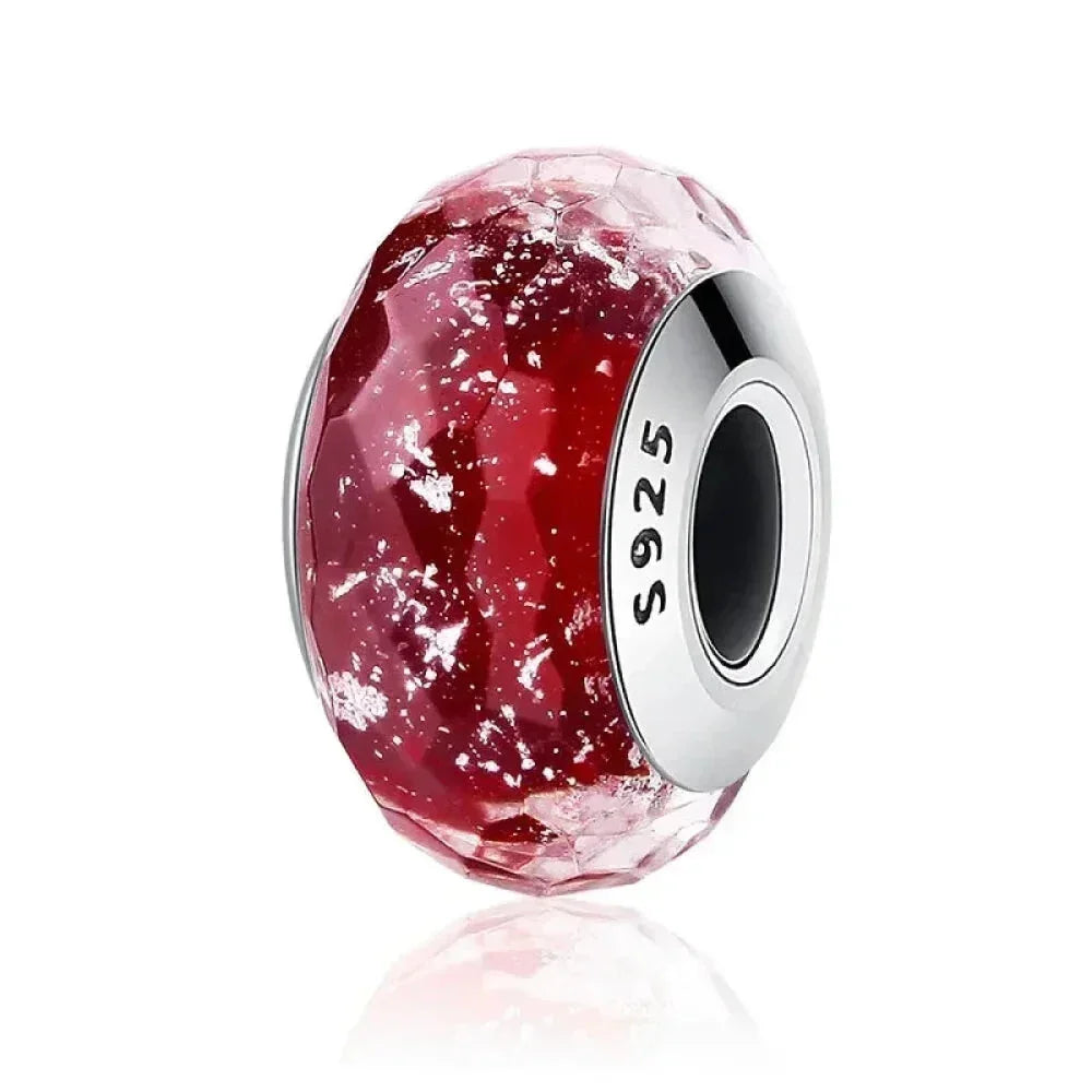 Perles en verre de Murano fleur rose en argent sterling 925 - Breloques de bracelet à faire soi-même pour une touche festive (Scz001)