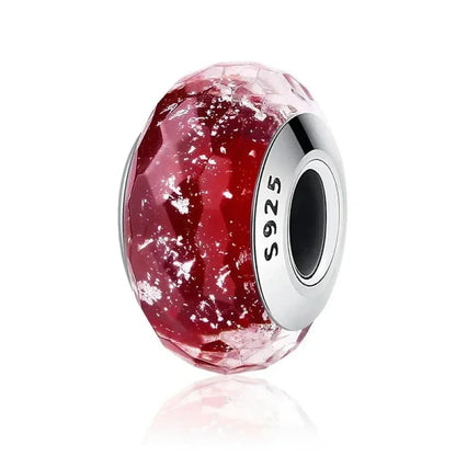 Perles en verre de Murano fleur rose en argent sterling 925 - Breloques de bracelet à faire soi-même pour une touche festive (Scz001)