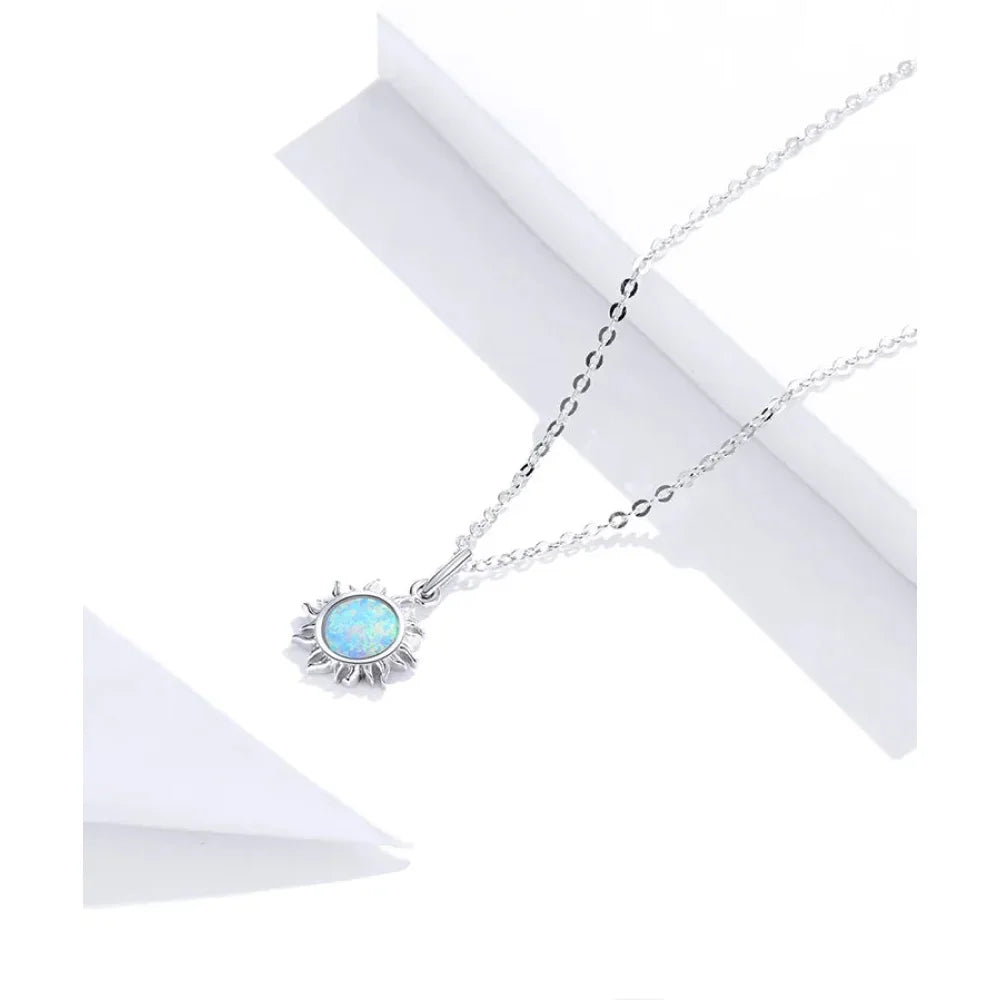 Collier avec pendentif soleil en opale blanche et argent sterling 925 - Chaîne Apollo pour femme