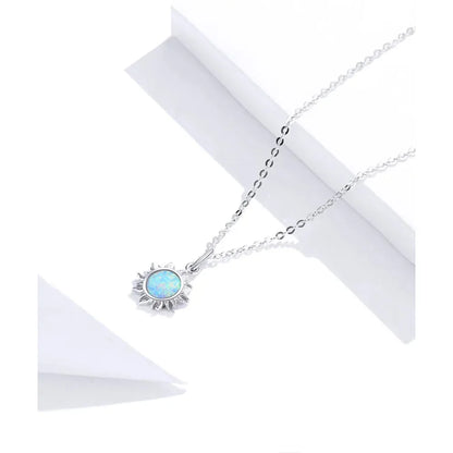 Collier avec pendentif soleil en opale blanche et argent sterling 925 - Chaîne Apollo pour femme