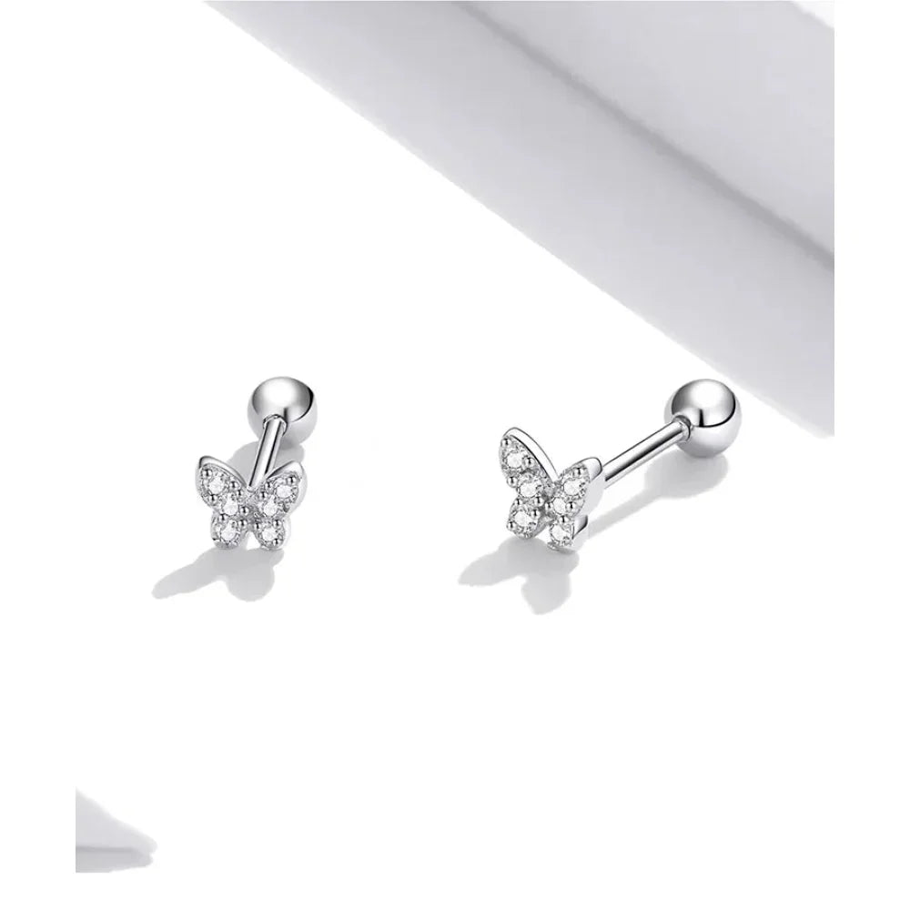 Boucles d'oreilles clous étoiles et papillons en argent sterling 925 - Bijoux délicats et raffinés
