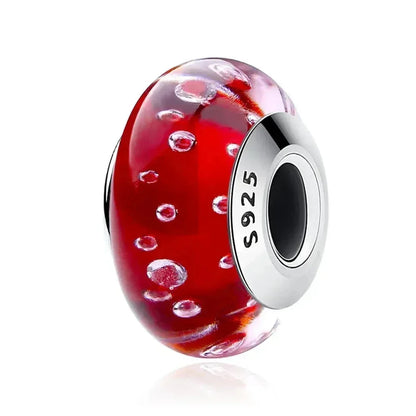 Perles en verre de Murano fleur rose en argent sterling 925 - Breloques de bracelet à faire soi-même pour une touche festive (Scz001)