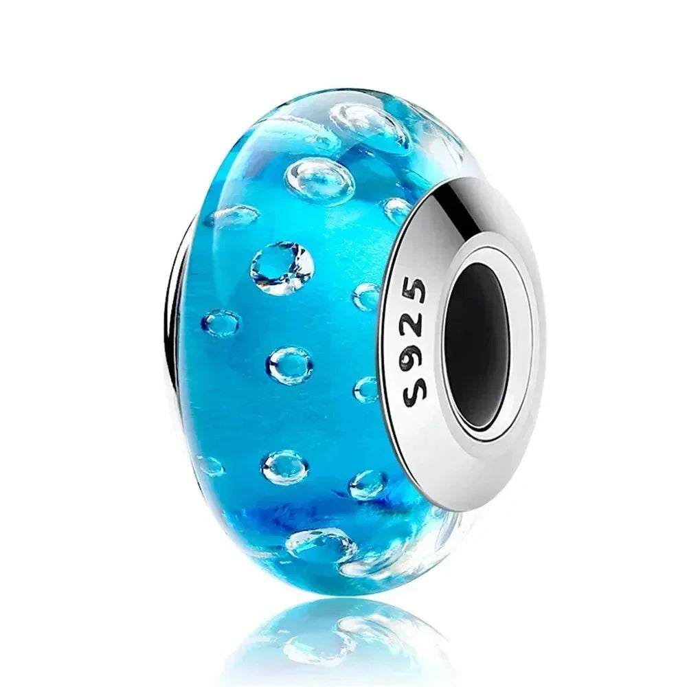 Perles en verre de Murano fleur rose en argent sterling 925 - Breloques de bracelet à faire soi-même pour une touche festive (Scz001)