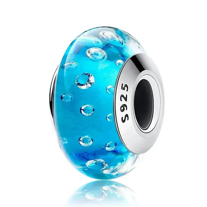 Perles en verre de Murano fleur rose en argent sterling 925 - Breloques de bracelet à faire soi-même pour une touche festive (Scz001)