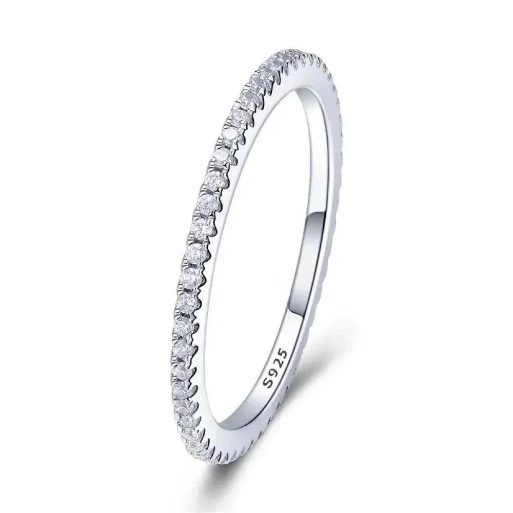 Bagues empilables en argent sterling 925 avec diamants simulés en oxyde de zirconium, plaquées platine pour femmes