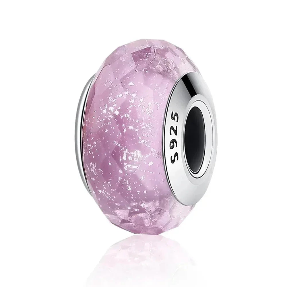 Perles en verre de Murano fleur rose en argent sterling 925 - Breloques de bracelet à faire soi-même pour une touche festive (Scz001)