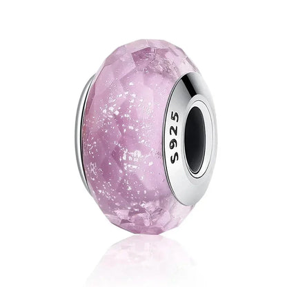 Perles en verre de Murano fleur rose en argent sterling 925 - Breloques de bracelet à faire soi-même pour une touche festive (Scz001)
