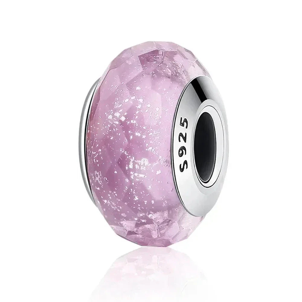 Perles en verre de Murano fleur rose en argent sterling 925 - Breloques de bracelet à faire soi-même pour une touche festive (Scz001)