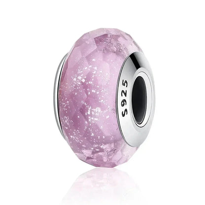 Perles en verre de Murano fleur rose en argent sterling 925 - Breloques de bracelet à faire soi-même pour une touche festive (Scz001)