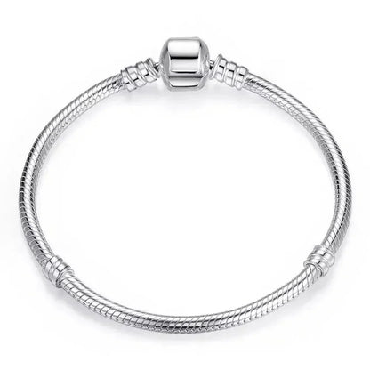 Sterling Silver Snake Chain Charm Bangle – 3mm Barrel Clasp