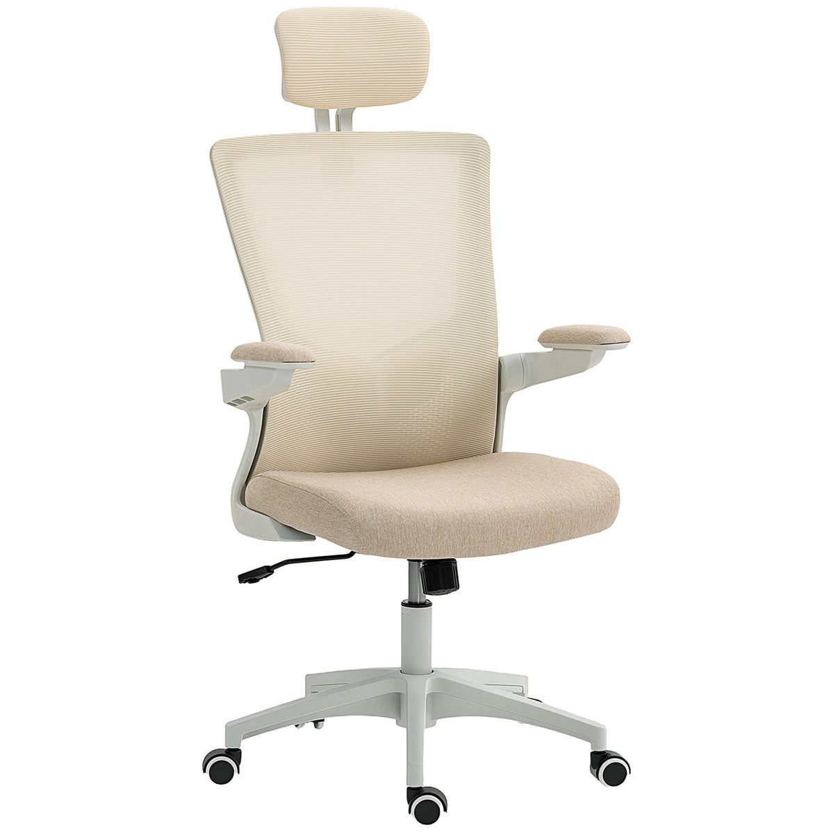 Chaise de bureau ergonomique Andre avec support lombaire 2D et appui-tête réglable - Beige/Blanc
