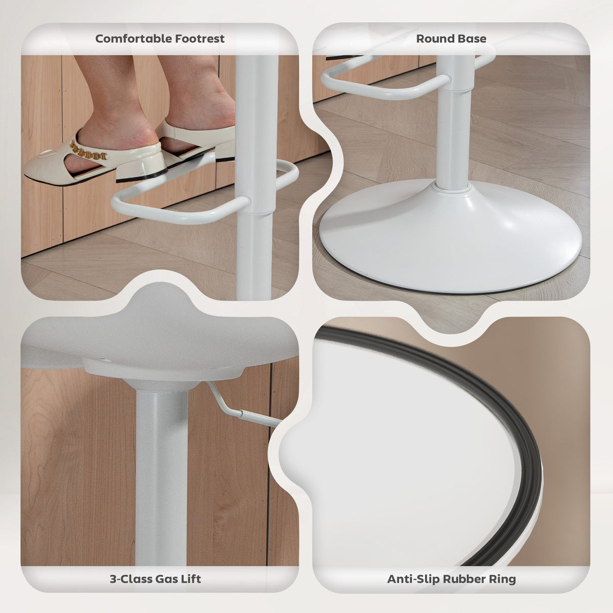 Tabourets de bar/comptoir Zee (lot de 2) avec hauteur réglable et siège pivotant - Blanc