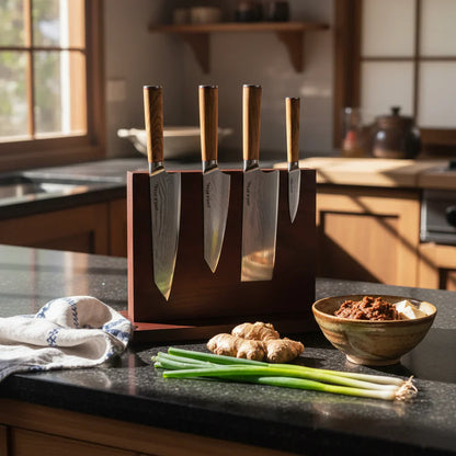 Ginza Steel KC Series MIA FIVE – 5-Piece Essential Knife Set with Magnetic Wood Block