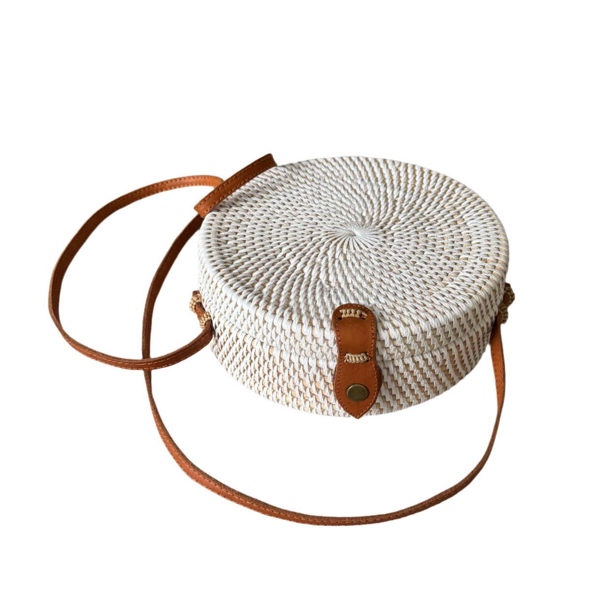 Round Rattan Purse - White