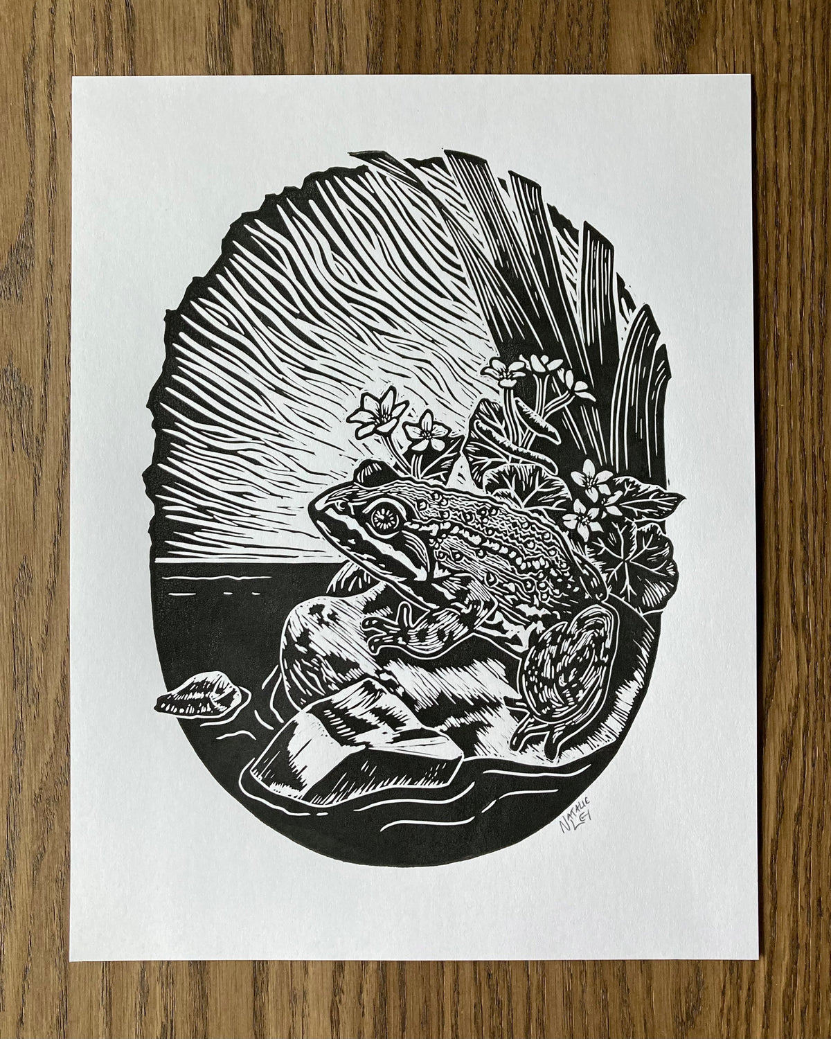 'Columbia Spotted Frog' lino print