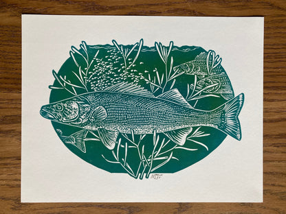 'Walleye' lino print
