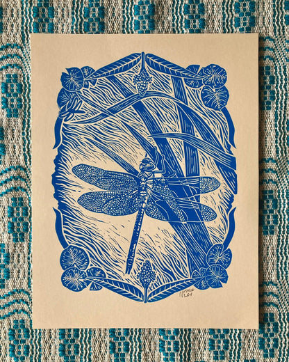 'Green Darner Dragonfly' lino print