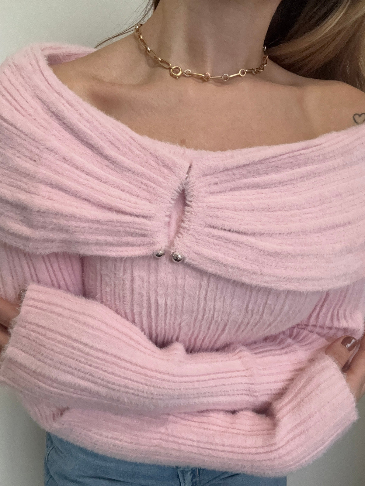 Épaule dénudée-Rose-Pull