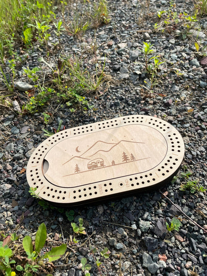 2-Player Wooden Travel Cribbage Board – 9″ × 5″