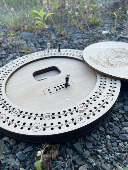 2-Player Round Cribbage Board with Peg Storage