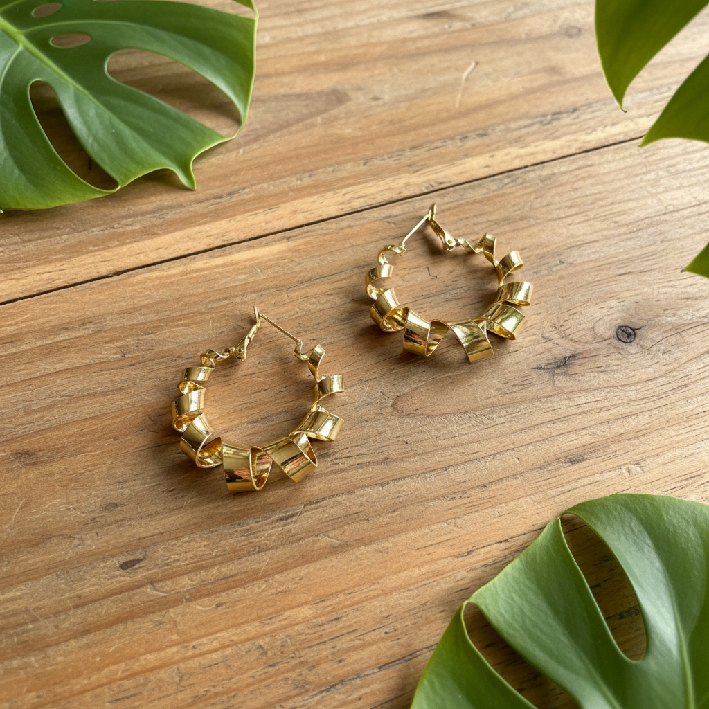 Boucles d'oreilles clous créoles en spirale – Plaqué or