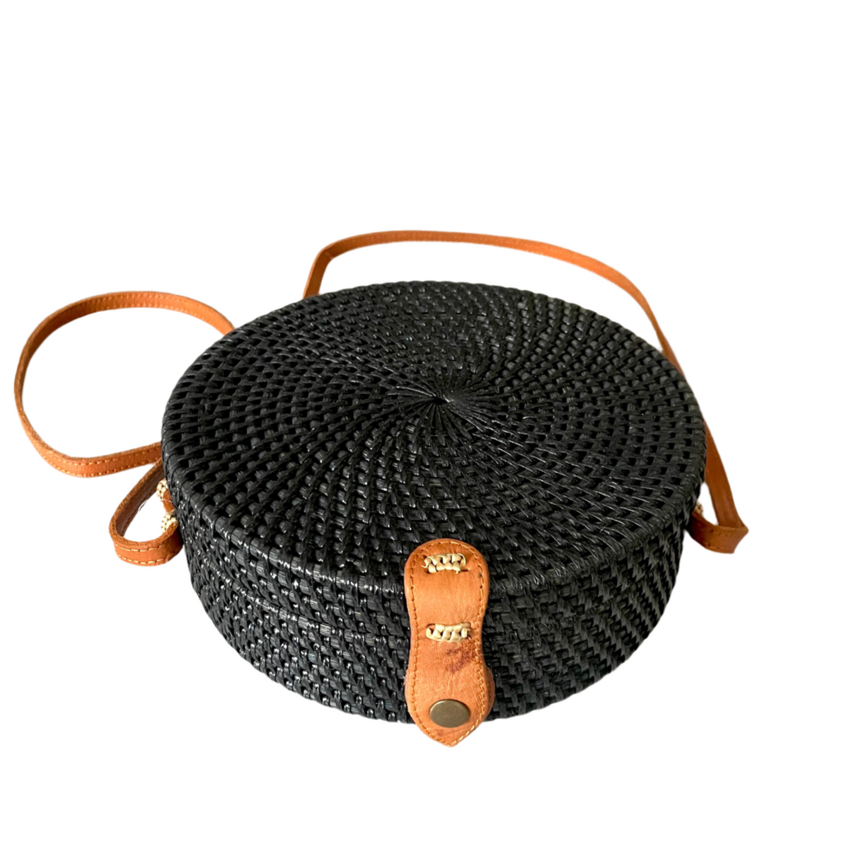 Round Rattan Purse - Black