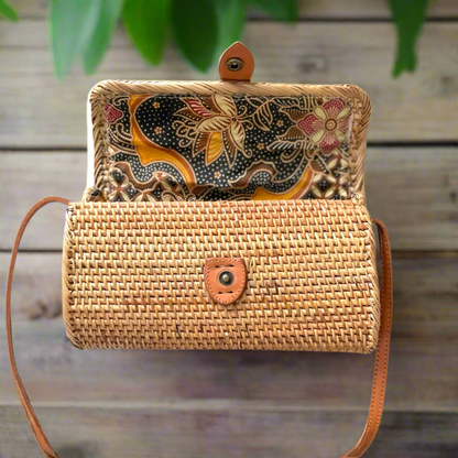 Sac bandoulière en rotin - Noir