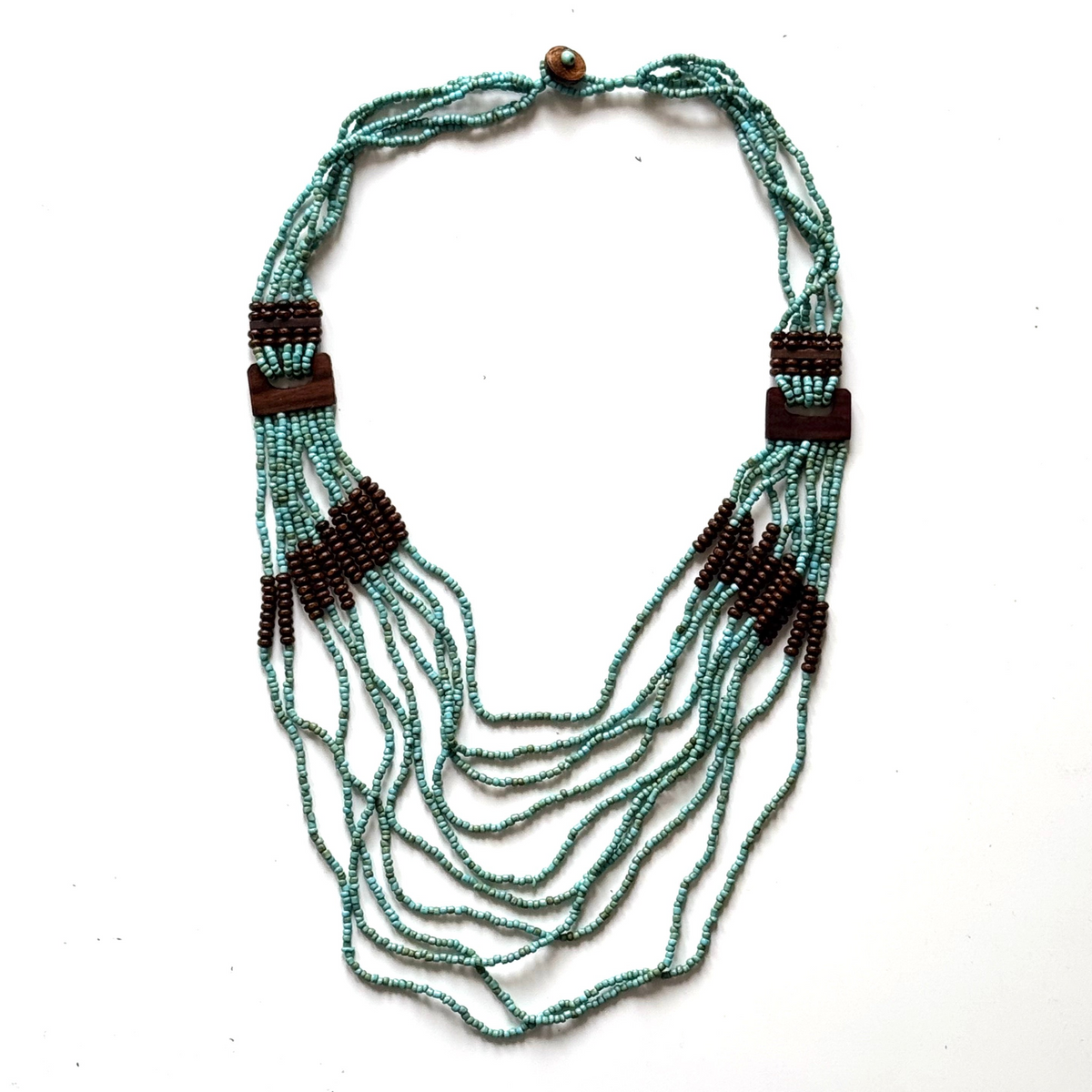 Beaded Necklace with Wood Detail