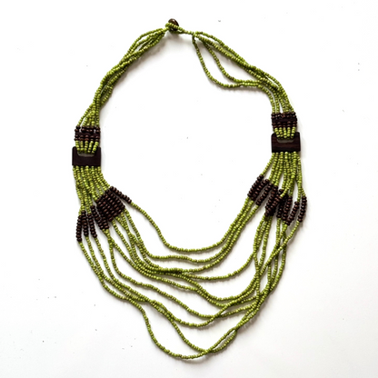 Beaded Necklace with Wood Detail