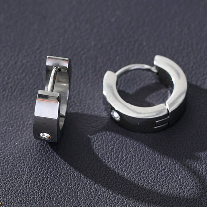 INIS: Wide Mini Hoop Earrings with a Solitaire Zirconia Gemstone in Silver