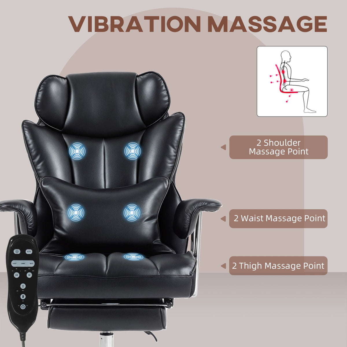 Fauteuil de bureau de direction Matteo avec 6 points de massage - Noir
