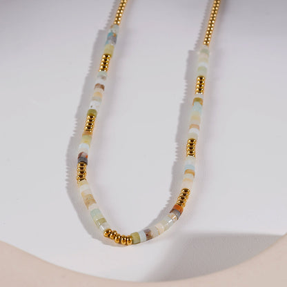 ISHANI: Pink Aventurine Stones and Gold Beaded Necklace