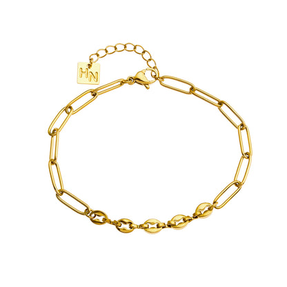 Bracelet chaîne en or IZARA avec trombones et perles ovales