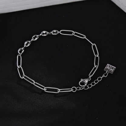 IZARA Silver (White Gold):  Paperclip & Oval Bead Chain Bracelet – Modern Minimal Statement Jewellery
