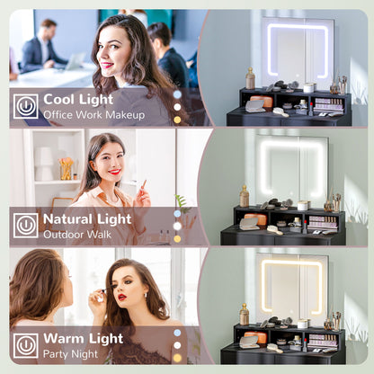 Coiffeuse Zee avec lumières LED – Noir
