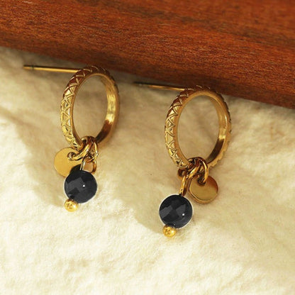 Style JAZMIN Noir-Or : Puces d'Oreilles avec Mini-Breloques