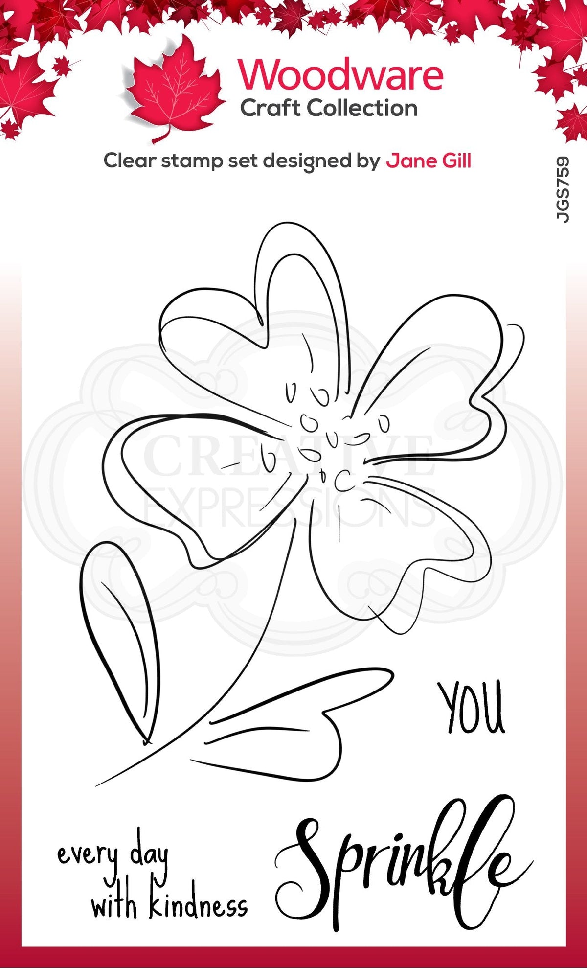Tampon Woodware Clear Singles Poppy Sketch 10,16 cm x 15,24 cm