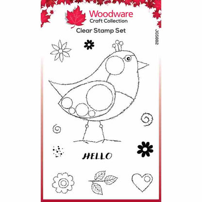 Woodware Clear Singles Bubble Birds Diego 4 in x 6 in Stamp Set