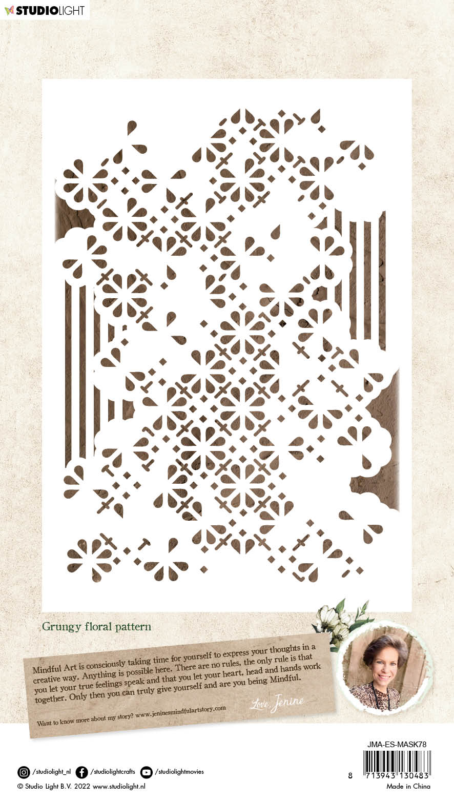 Masque JMA motifs floraux style Grungy 148x210x1mm 1 PC n°78