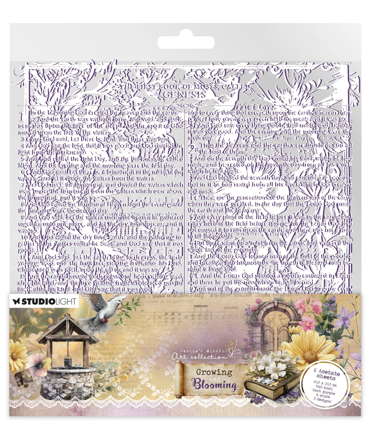 JMA Acetate Sheets White & Dark Purple Growing & Blooming 6 Sheets